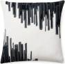 Judy Ross Textiles Hand-Embroidered Chain Stitch Ikat Throw Pillow cream/dark grey/charcoal/black